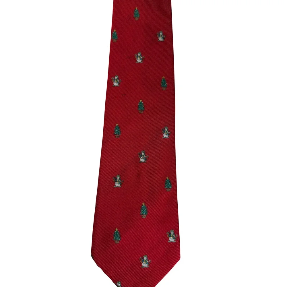 United Colors of Benetton Tie Mens OS Red  Silk Christmas Snowman 1990